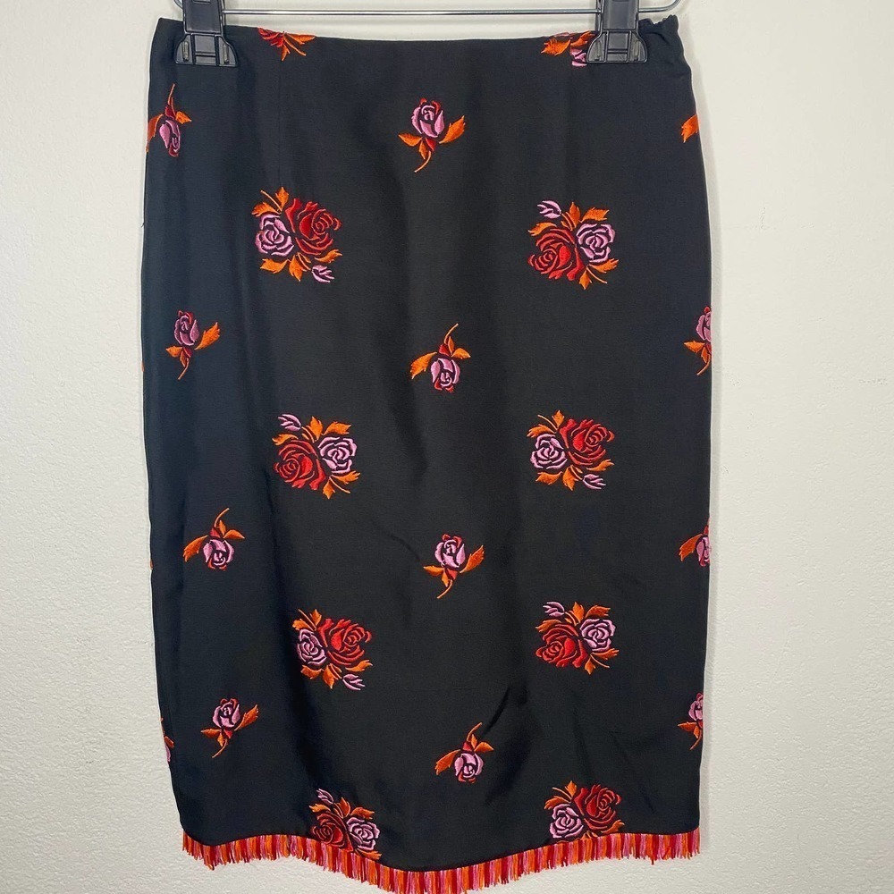 Etcetera Embroidered Fringe Silk Skirt